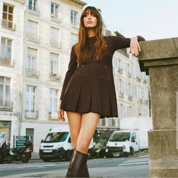 Zara Dresses & Skirts - ZARA Brown Pleated Short Knit Dress